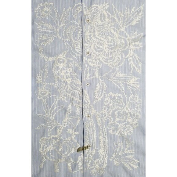 Twice Western Button Up Long Sleeve Blue Striped Embroidered Shirt Men's Large - Picture 3 of 13